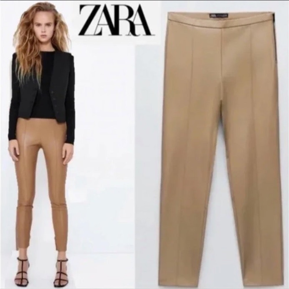 Zara Faux Leather High Waisted Camel Leggings